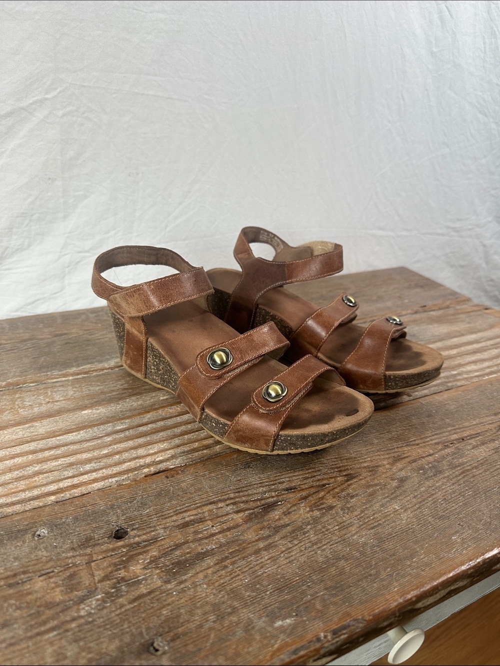 Dansko Brown Leather Strappy Wedge Sandals with Button Accents
